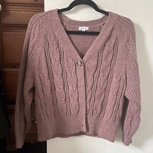 Pale Mauve Cable Knit V-Neck Cardigan Sweater